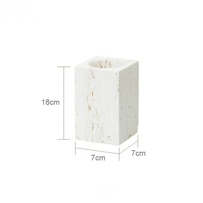 DecorBites™ Beige Travertine Marble Bathroom Set - Soap Dispenser Toothbrush Holder Tissue Box