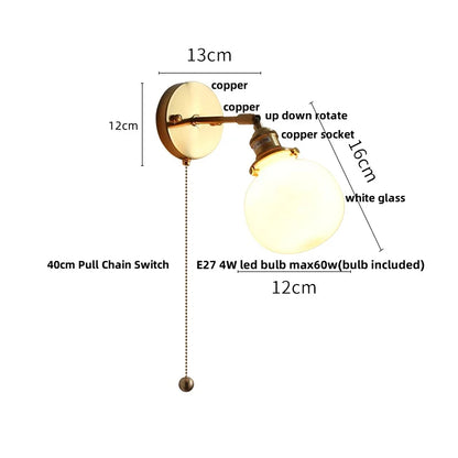 DecorBites™ Glass Rotate Copper LED Wall Sconce - Modern Nordic Bedroom Study Lamp