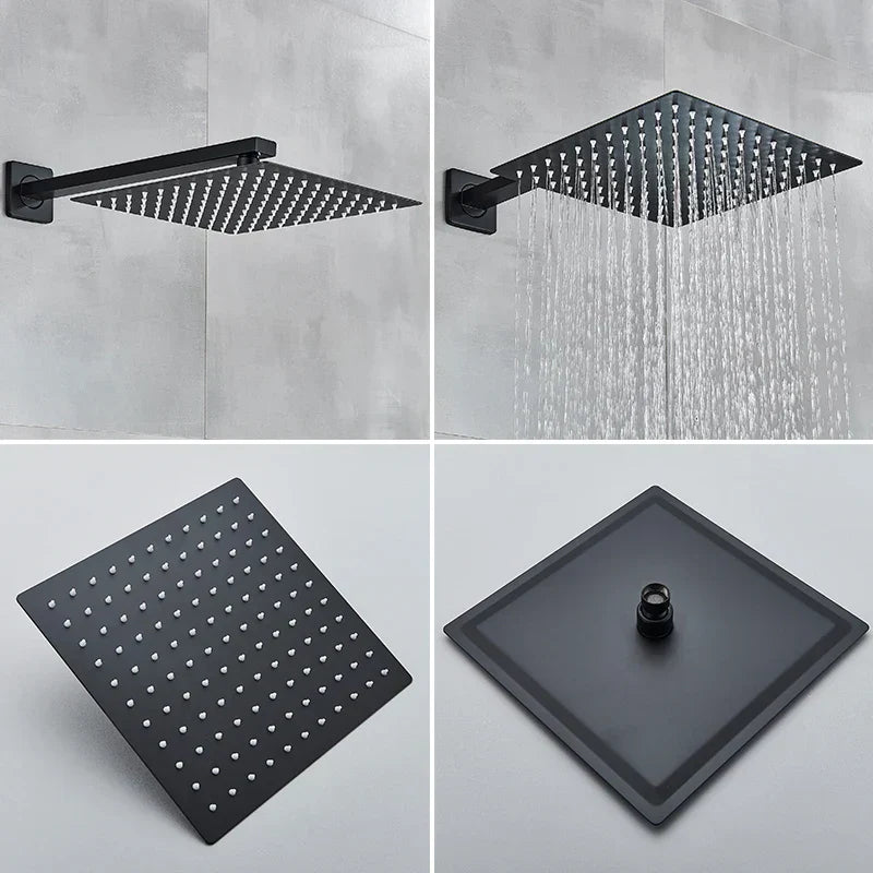 DecorBites™ Black Wall Mounted Shower Faucet with Handshower and Rainfall Shower Head