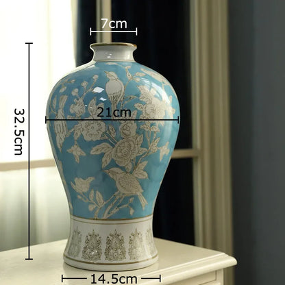DecorBites™ Blue & White Porcelain Vase for Classical Flower Arrangement & Room Aesthetic