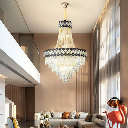 DecorBites™ Crystal Chandelier Spiral Staircase Hall Lamp Duplex Living Room Hardware Texture