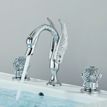 DecorBites™ Gold Swan Crystal Handle Bathroom Faucet - Deck Mounted Basin Mixer Tap