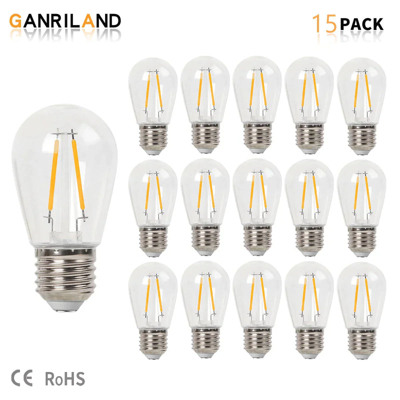 DecorBites™ LED Filament S14 Light Bulbs, Vintage Design, Shatterproof, Outdoor Decor, 1W 2W