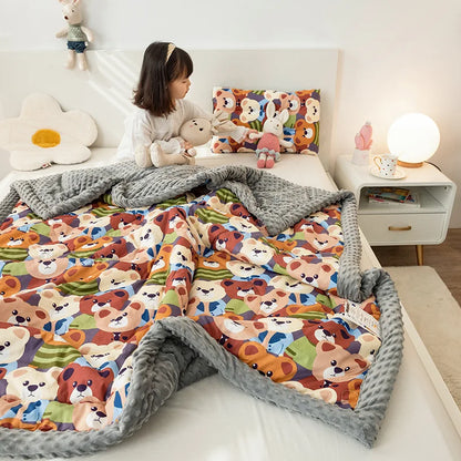 DecorBites™ Cotton Floral Double Quilt | Retro Soothe Doudou Bedding Blanket