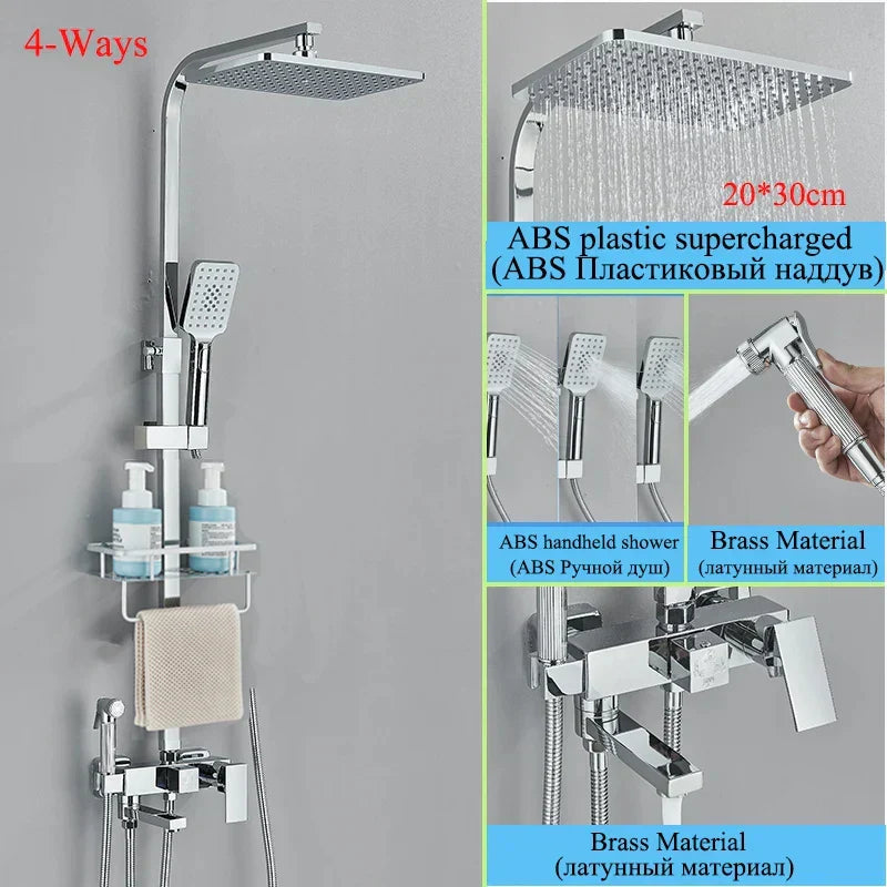 DecorBites™ Black Brass Shower Faucet Set with Rotatable Tub Spout and Rain Shower Column