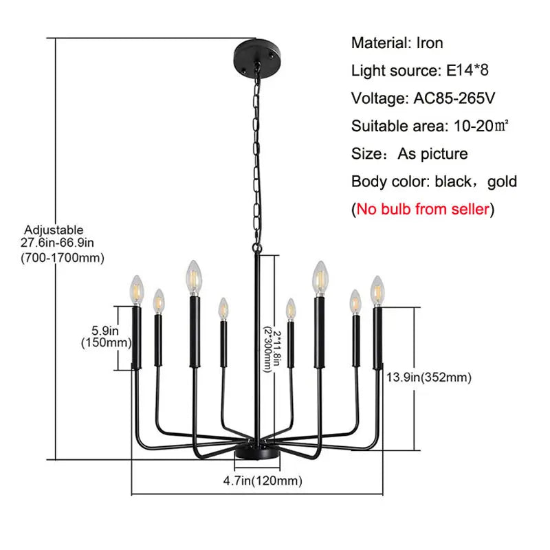 DecorBites™ Iron Chandelier for American Rural Style Living Room Kitchen Dining Bedroom
