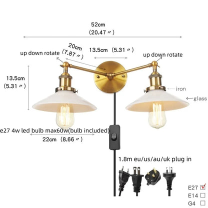 DecorBites™ Glass 2-Light Wall Sconce with Pull Chain Switch for Bedroom and Bathroom