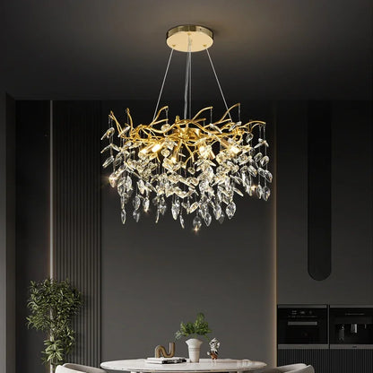 DecorBites™ Golden Branch Ceiling Crystal Chandelier – Luxury Indoor Lighting Fixture