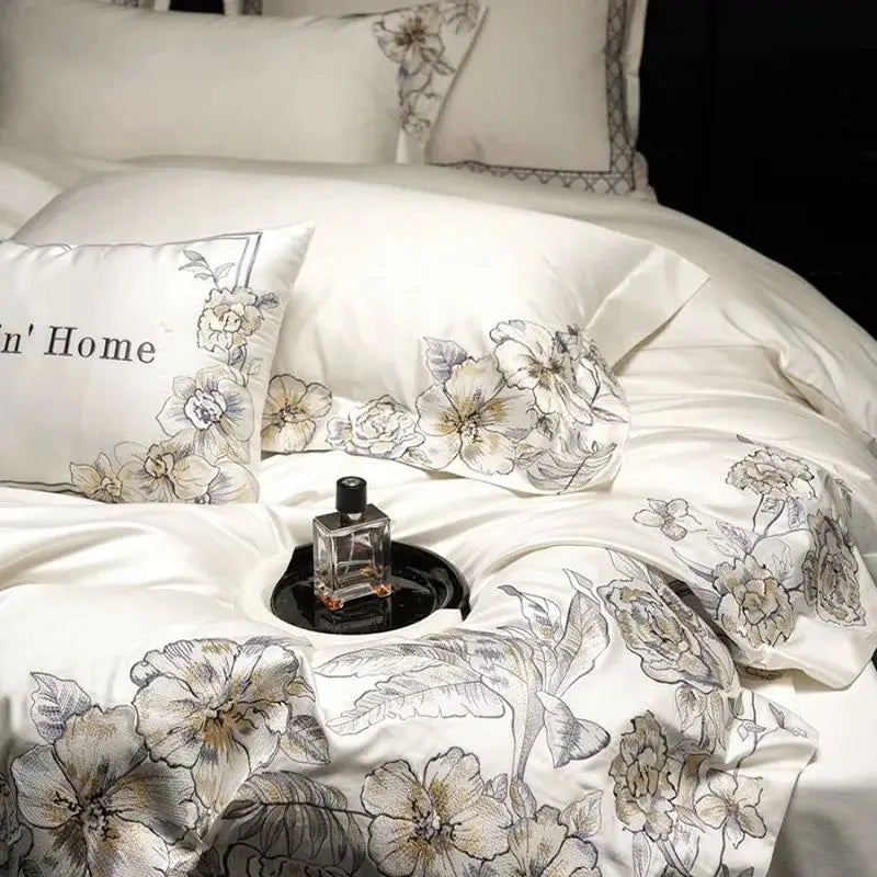 ™ Luxe Embroidered Cotton Bedding Set: Duvet Cover, Pillowcases, Flat Sheet