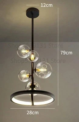 DecorBites™ Glass Ball LED Chandelier: Modern Long Pendant Lighting for Living Room and Shop