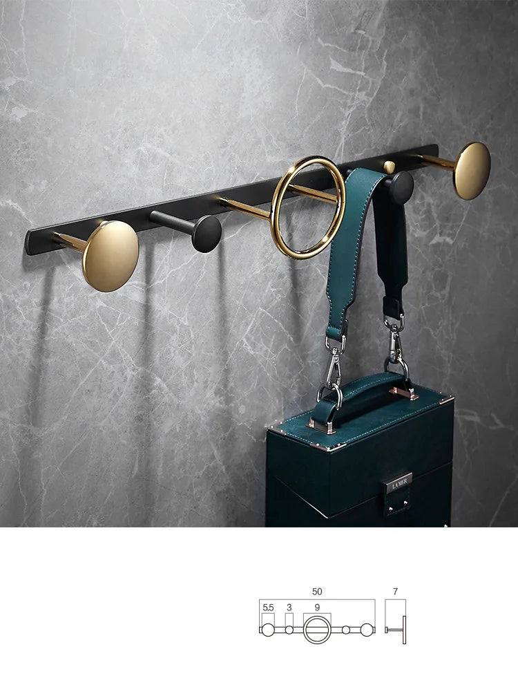 ™ Gold & Black Bathroom Hardware Set: Shelf, Towel Rack, Paper Holder, Brush Holder
