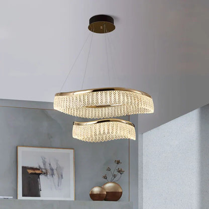 DecorBites™ Golden Crystal Chandelier Luxury Round Pendant Lamparas Art Decor Fixture