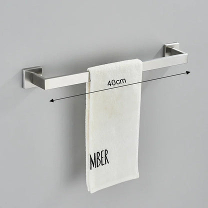 DecorBites™ Brushed Nickel Bathroom Hardware Set: Robe Hook, Towel Rail, Bar Rack, Shelf, Tissue Holder