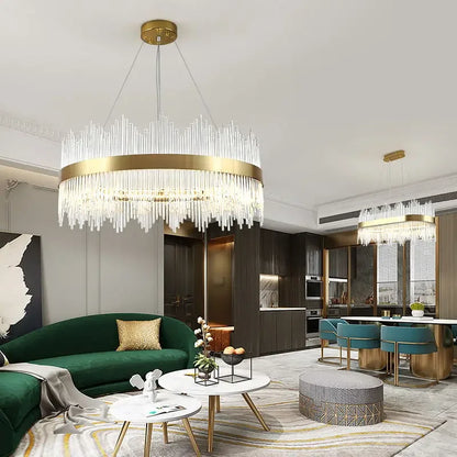 DecorBites™ Gold Crystal Chandelier Dimmable Luxury Pendant Lights for Bedroom & Living Room