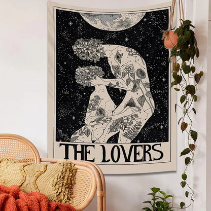 DecorBites™ Lovers Tarot Tapestry for Spiritual Wall Decor and Astrology Enthusiasts