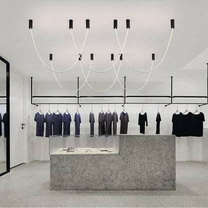 DecorBites™ Leather Luminous Line Chandelier | Modern Minimalist Duplex Dining Room Office Art Luxury Lamp