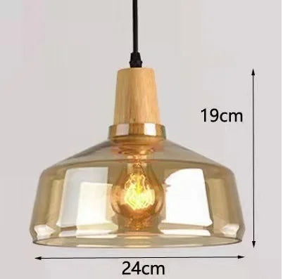 DecorBites™ Glass Lampshade Pendant Light, Wooden Hanging Suspension, Retro American Design
