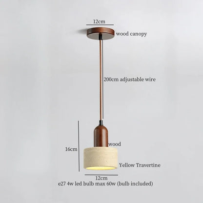 DecorBites™ Japanese LED Hanging Lamp Yellow Travertine Pendant Lighting for Bedroom and Dining Room
