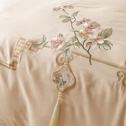 DecorBites™ Luxe Flowers Embroidery 1000TC Egyptian Cotton Bedding Set with 2 Pillowcases
