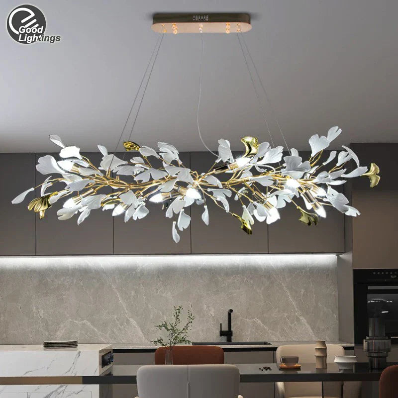 DecorBites™ Ginkgo Leaf Crystal Chandelier: Nordic Design Tree Branch Hanging Light