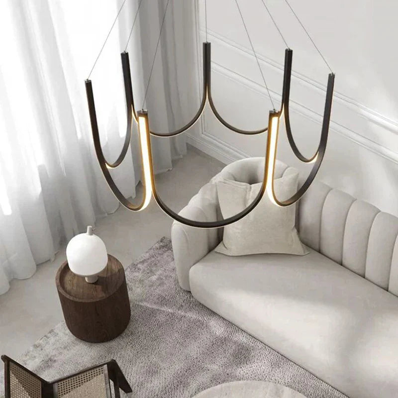 DecorBites™ LED Chandelier: Black Gold Aluminium Hanging Light, Parlor Dining Room Bedroom Lamp