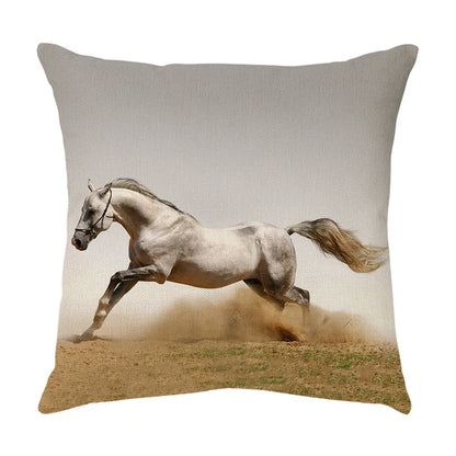 DecorBites™ Galloping Horse Pillowcase: Wild Horse Print Linen Cushion Cover for Home Decoration