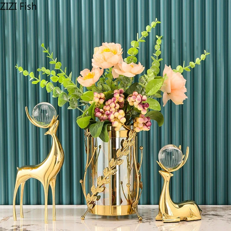 ™ Golden Deer Crystal Ball Antler Sculpture - Room Decor