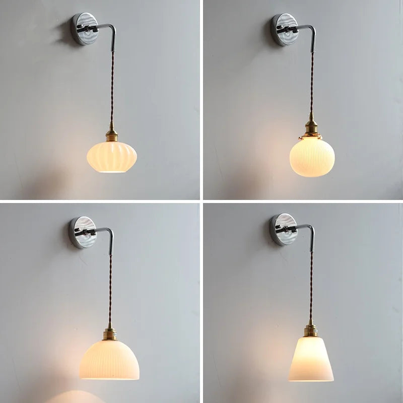 DecorBites™ Ceramic LED Wall Lamp with Pull Chain Switch, Adjustable Stair Light Sconce