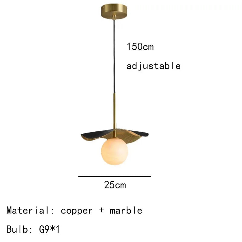DecorBites™ Copper Bedside Chandelier with Natural Marble Ball for Dining Room, G9 Bulb Lighting