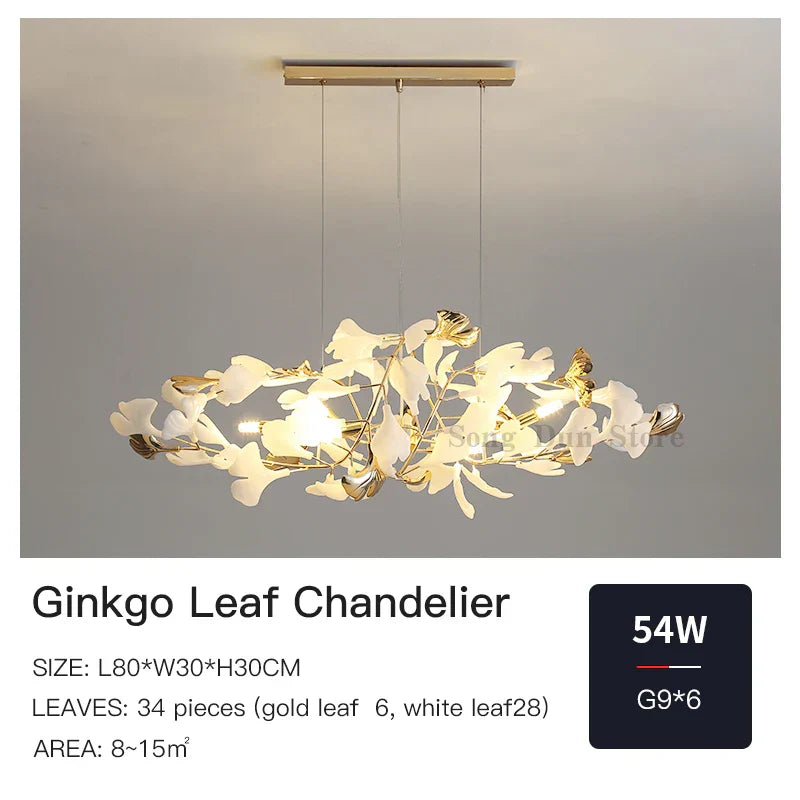 DecorBites™ Ginkgo Leaf Chandelier: Elegant Nordic Art Luxury for Dining Room, Bedroom, Living Room