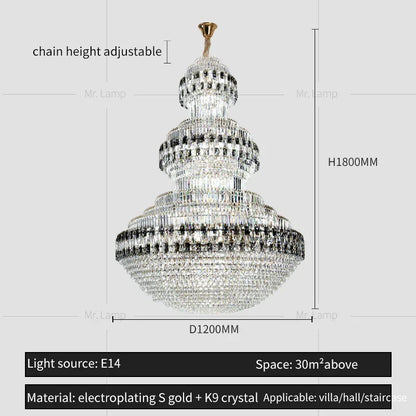 DecorBites™ Crystal Chandelier Luxury Duplex Building Hollow Luxury Lamp