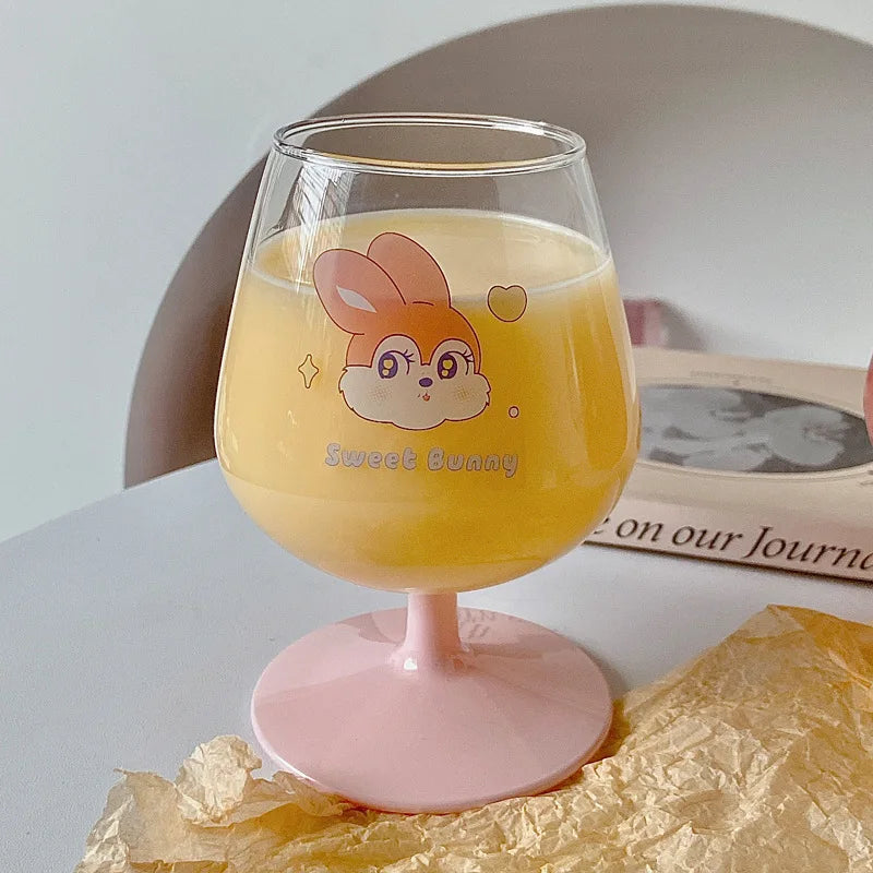 DecorBites™ Kawaii Rabbit Glass Goblet: Cute Juice Cup for Girls