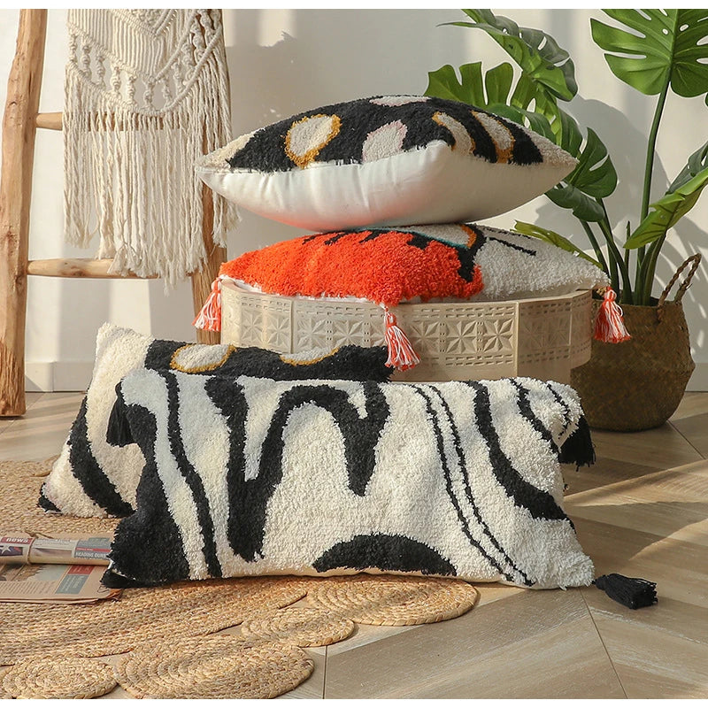 DecorBites™ Boho Big Eye Tufted Cushion Covers with Tassels for Bedroom Living Room