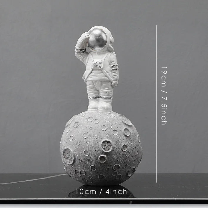 DecorBites™ Astronaut Figurines: Modern Spaceman with Moon Sculpture, Perfect Gift for Man & Boyfriend