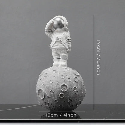 DecorBites™ Astronaut Figurines: Modern Spaceman with Moon Sculpture, Perfect Gift for Man & Boyfriend