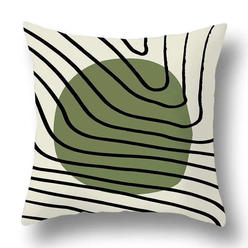DecorBites™ Green Plants Geometric Print Pillow Cover - Home Sofa Cushion Cover