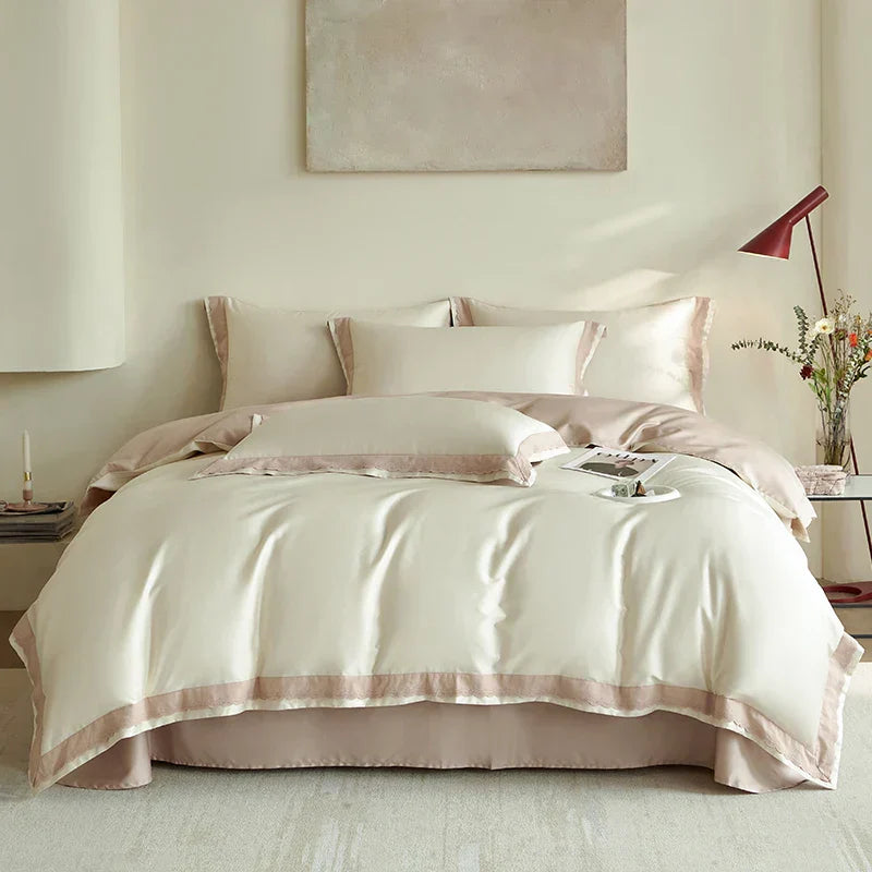 DecorBites™ Luxe Lace Bedding Set: 1000TC Egyptian Cotton Duvet, Sheet, Pillowcases