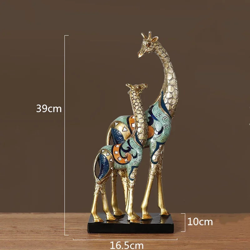DecorBites™ Giraffe Mother and Child Painted Sculpture - Modern Home Decoration Golden Ornament