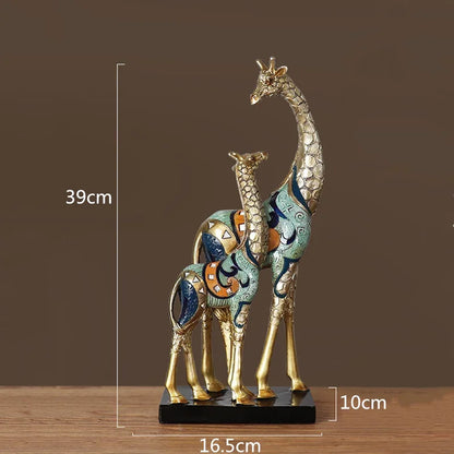 DecorBites™ Giraffe Mother and Child Painted Sculpture - Modern Home Decoration Golden Ornament