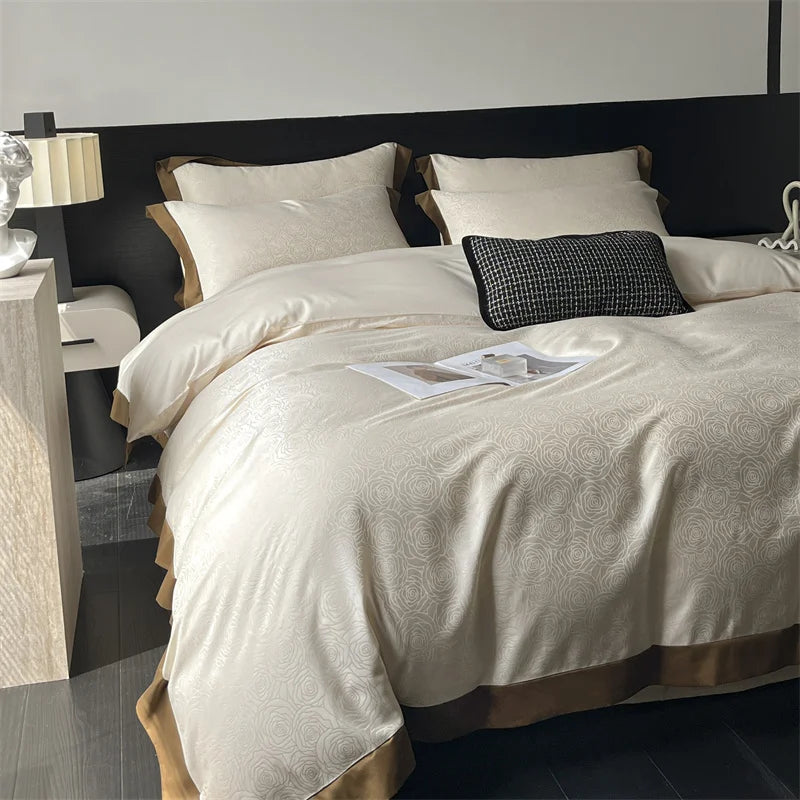 DecorBites™ Jacquard Bedding Set - Lyocell Cotton Bed Linens, Sheet, Pillowcase, Quilt Cover