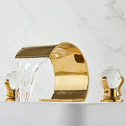 ™ Gold Crystal Handle Bathroom Faucet - Widespread Brass Sink Tap