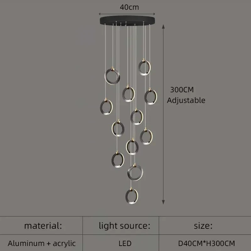 DecorBites™ Aluminum LED Chandelier Crystal Round Hanging Lamps Luxury Staircase Lighting Fixtures