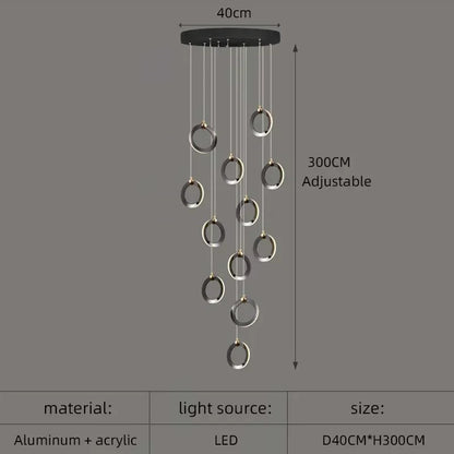 DecorBites™ Aluminum LED Chandelier Crystal Round Hanging Lamps Luxury Staircase Lighting Fixtures
