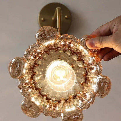 DecorBites™ Amber Glass LED Wall Sconce, Brass Finish, Adjustable Wire, Modern Nordic Style