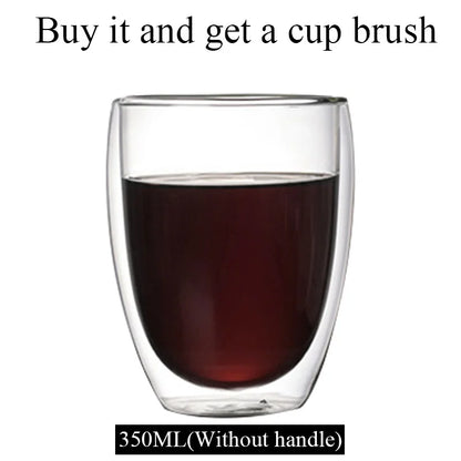 DecorBites™ Double Wall Borosilicate Glass Mug Heat Resistant Tea Coffee Cup