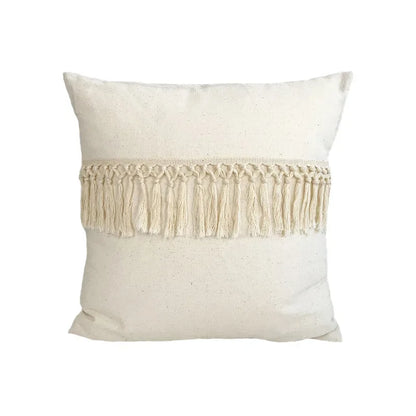 DecorBites™ Boho Linen Cotton Pillow Cover with Tassels - Beige Square/Rectangular 45x45cm/30x50cm