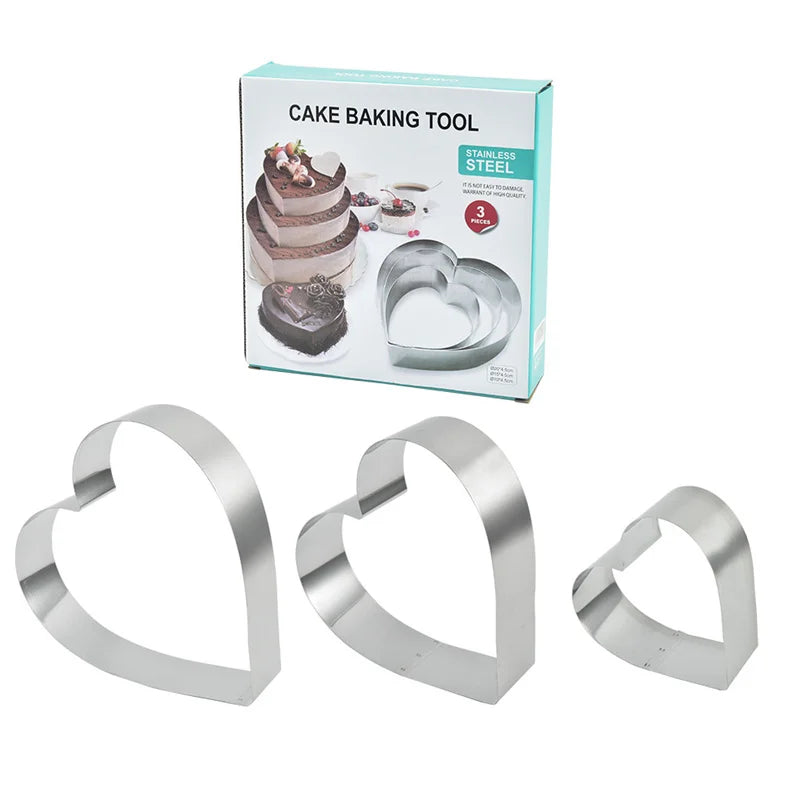 ™ Heart-Shaped Stainless Steel Mousse Mold Set - Baking Tool for Cakes & Desserts