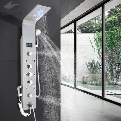 DecorBites™ LED Rainfall Shower Panel System Black/Brushed Finish