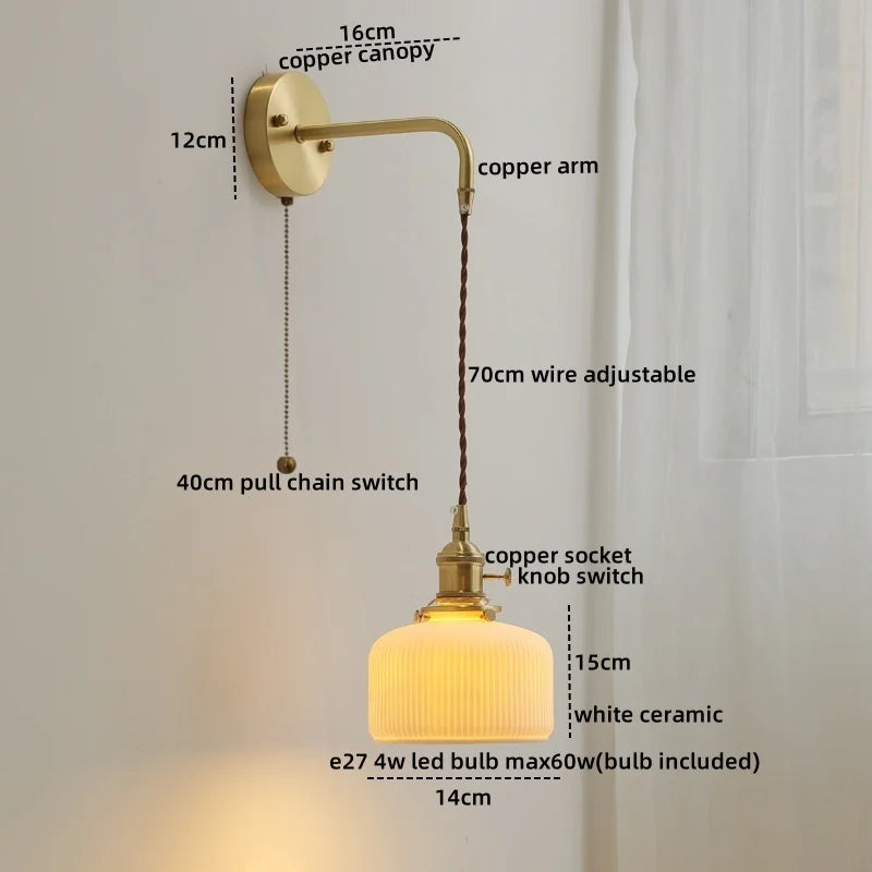 DecorBites™ Ceramic Copper LED Wall Lamp with Pull Chain Switch for Modern Style Interiors