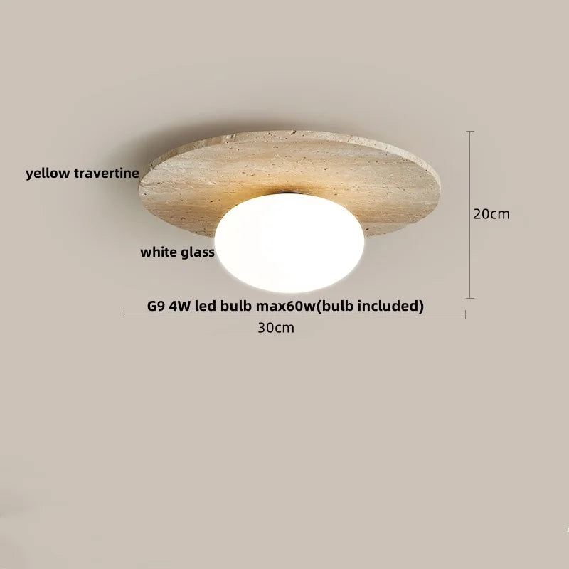 DecorBites™ Ellipse Stone LED Ceiling Light Natural Travertine Lamp Plafon